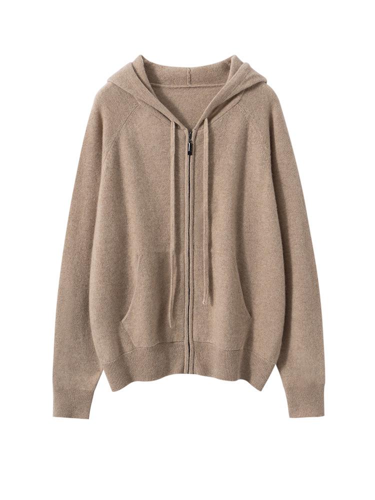 2025 Autumn Women's College Style Cashmere Hooded Cardigan Sweater with Zipper