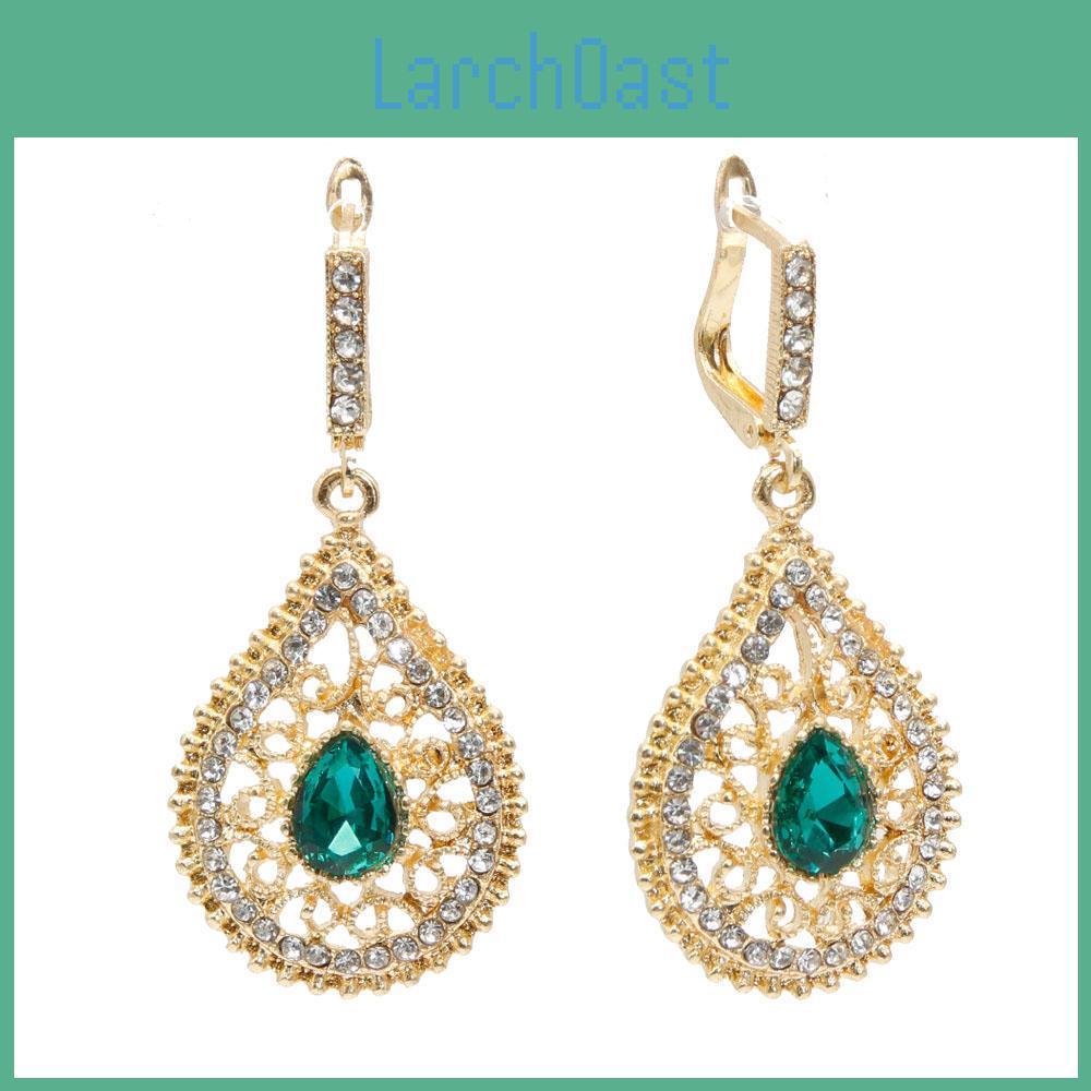 Color Water Drop Gold Dangle Earrings For Women Ethnic Wedding Jewelry Hollow Flower Rhinestone Bridal Gifts