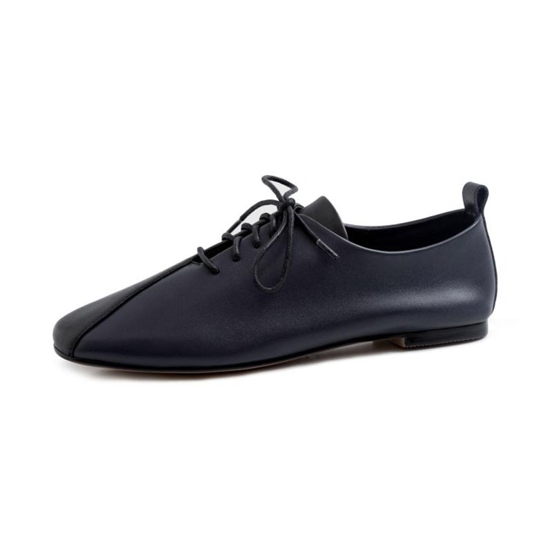 Fashion Women's new leather cowhide lace up color blocked low heel plus size comfortable and soft Oxford shoes walking single shoes
