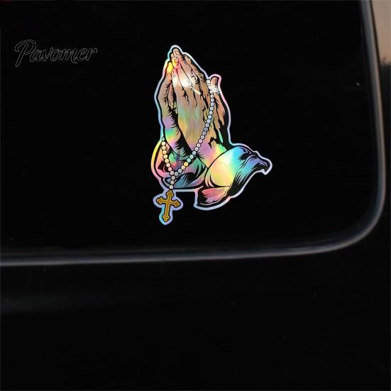 Weather Resistant Rosary Sticker Praying Hands & Car Sticker, Reflective Decal, High Quality PVC Adhesive Decal Waterproof Jesus for Auto Window