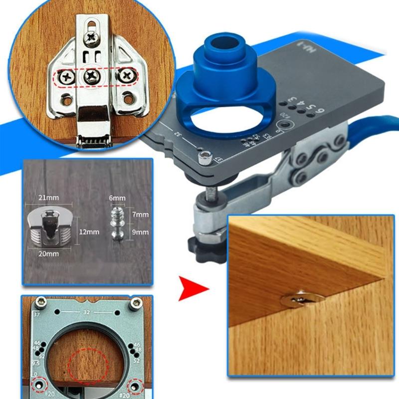 Carpentry Hole Drilling Guide Locator 35mm Hinge Boring Jig with Fixture Aluminum Hole Opener Template Door Cabinets