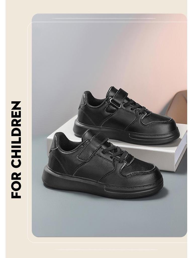 Kids' Spring/Autumn 2026 Leather Waterproof Sports Shoes - Black & White Styles