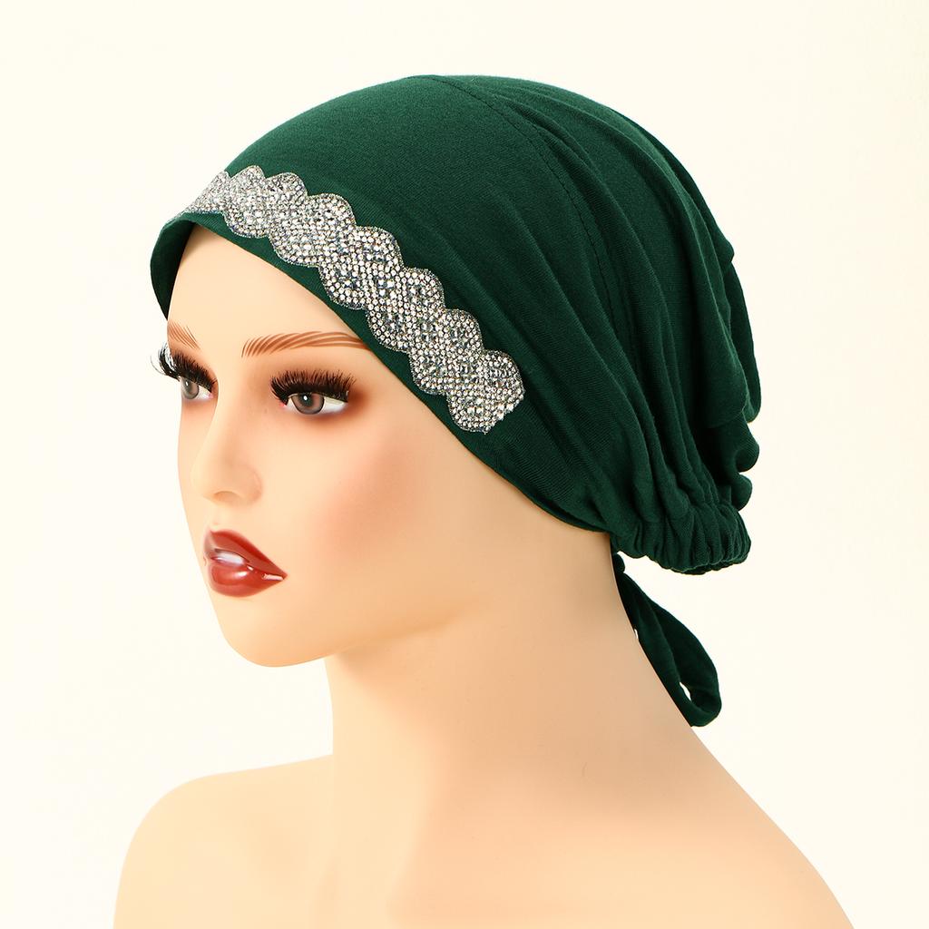 Fashion Shiny Rhinestone Cotton Modal Inner Caps Hat Women Muslim Hijab Underscarf Jersey Caps Islam Turban Female Headscarf