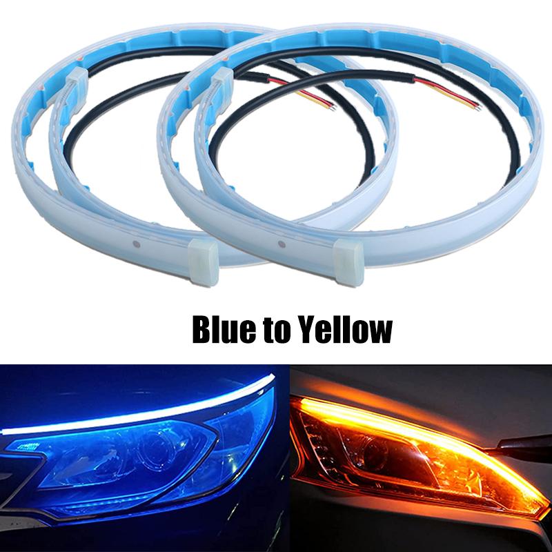 2Pcs DRL LED Strip Turn Signal Light Sequential Yellow Bright Flexible Daytime Running Light 12V Car Headlight Auto Accessories