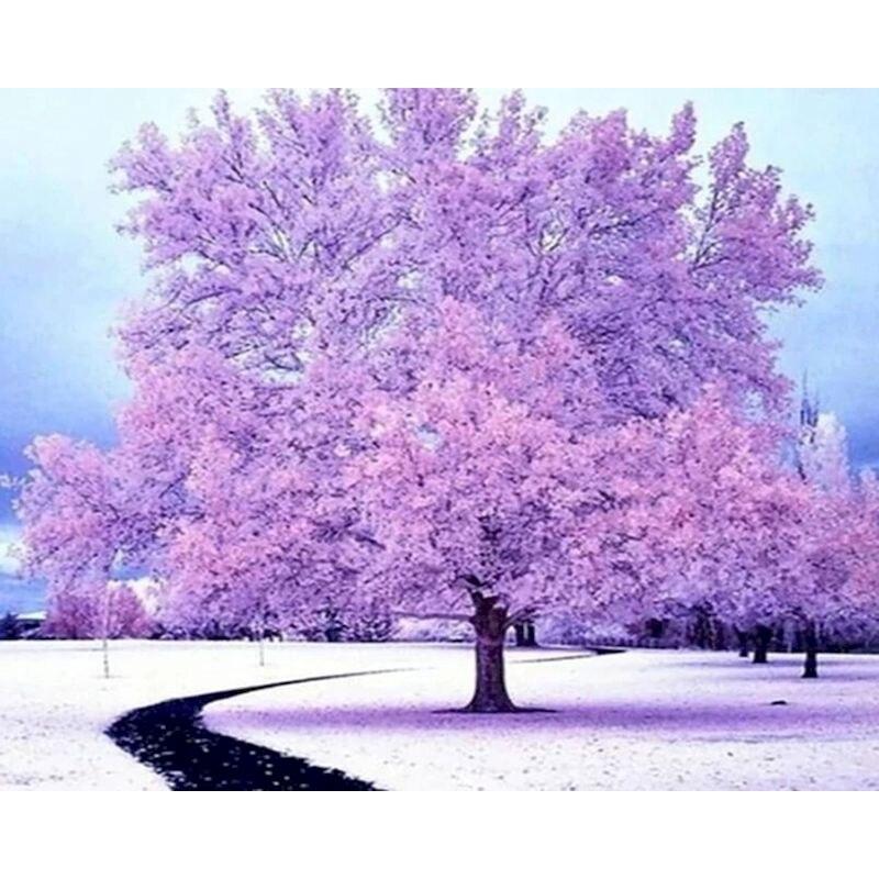 5D DIY Diamond Art Painting Purple Landscape Full Drill Round Diamond Embroidery Road Diamond Mosaic Layout Home Decoration Kit