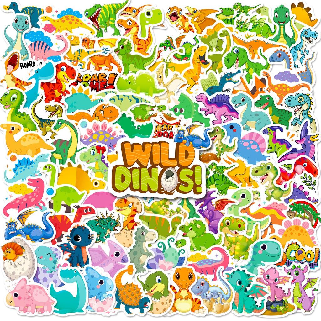 100 Stickers for Small Dinosaur Graffiti Stickers for Dinosaur Series Tyrannosaurus Rex Personality Cartoon Children's Stickers 4 Pieces/pack