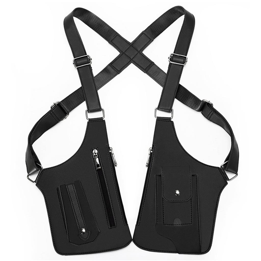 Luxury Design Men's Tactical Vest Chest Bag PU Leather Double Shoulder Armpit Bag Anti Theft Phone Pouch Underarm Back Pack Bags