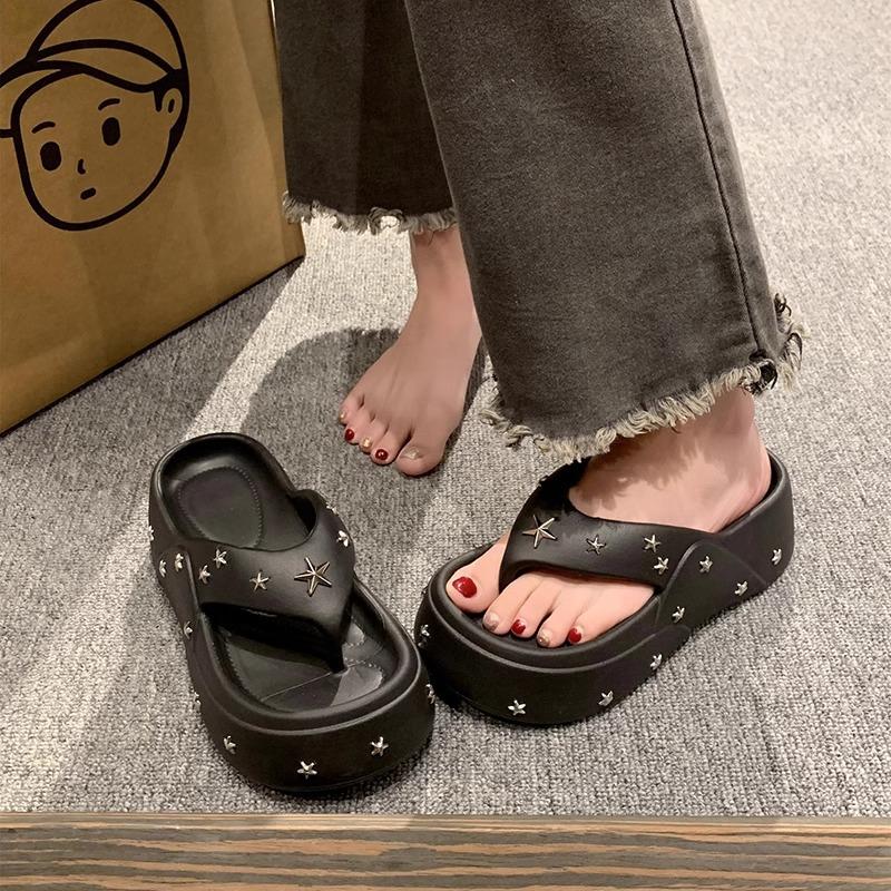 Pentagram Flip-flops Women Wear New Non-slip Beach Shoes In Summer, Heightened Thick-soled Cool Slippers