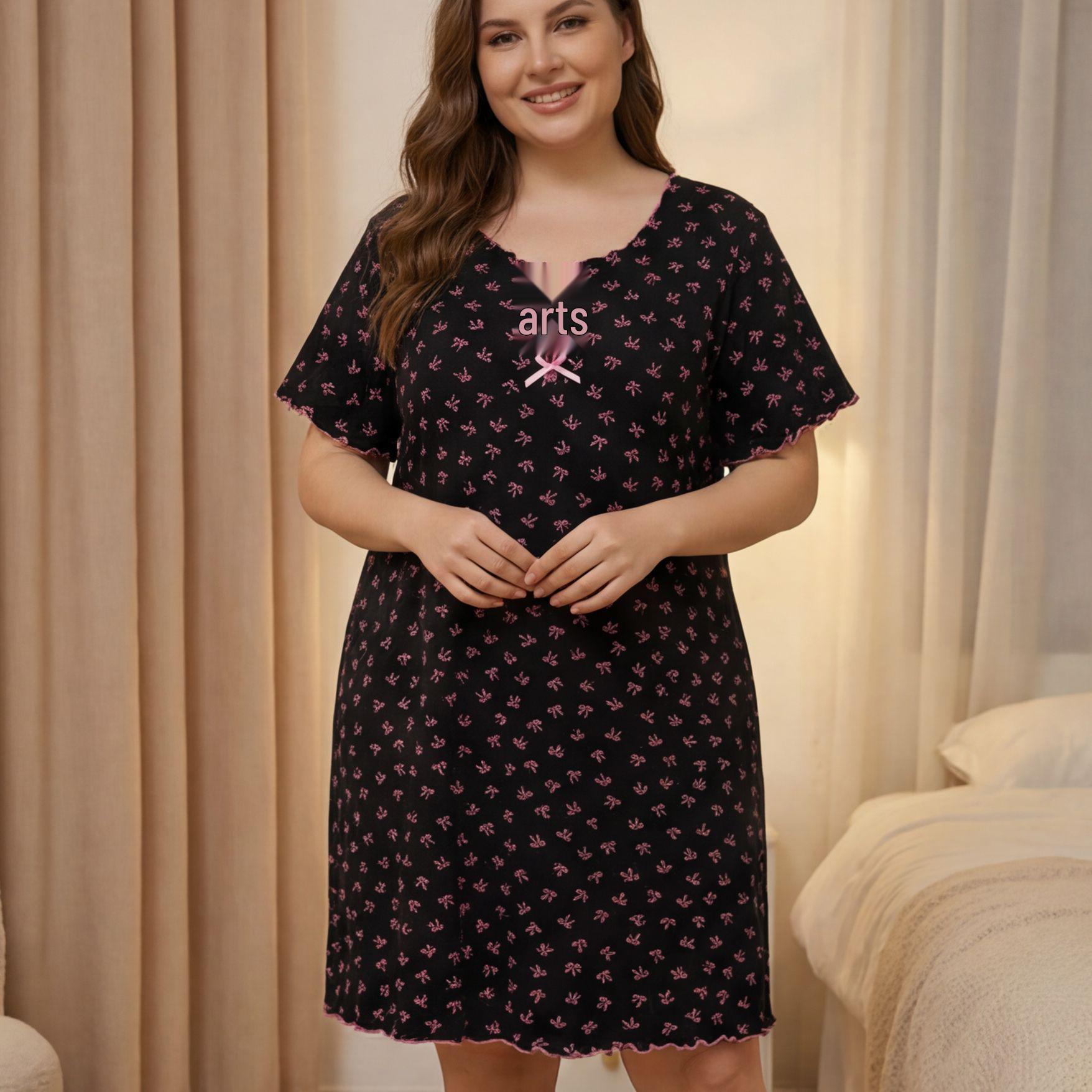 Plus Size Women s Short Knit Printed Pajama Nightgown - European American Loose Fit 0XL