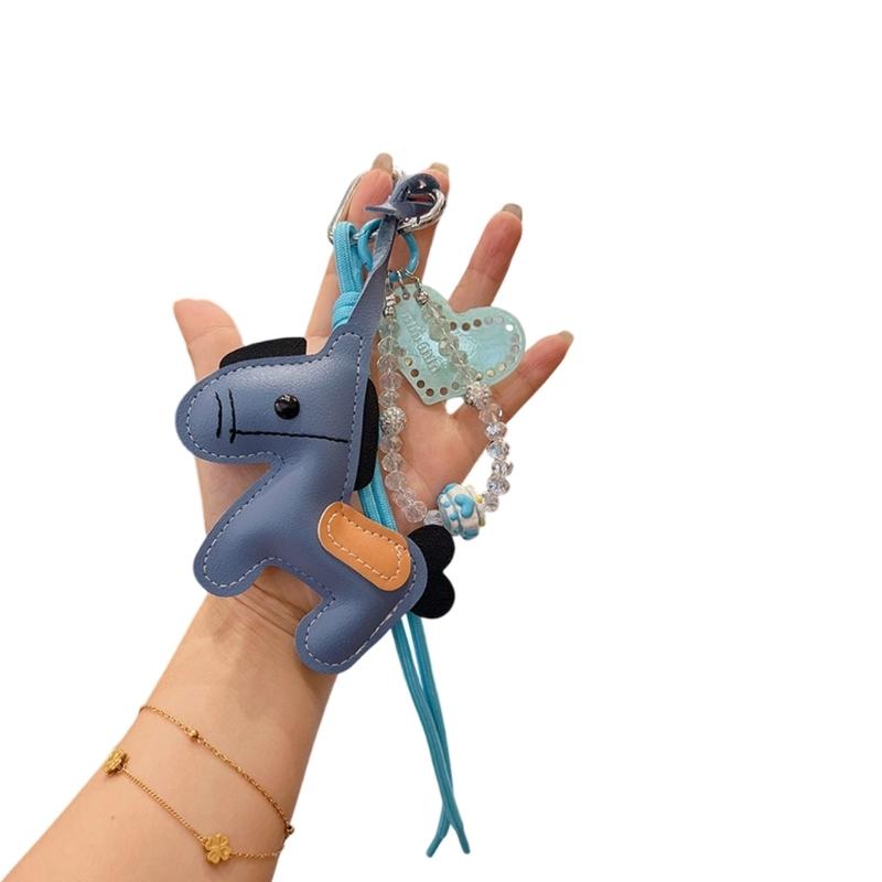 

Leather Horse Bag Charm Pendant Car Keyrings Braided Rope Keychain Charm for Backpack Purses Handbags Decorations Gift синій