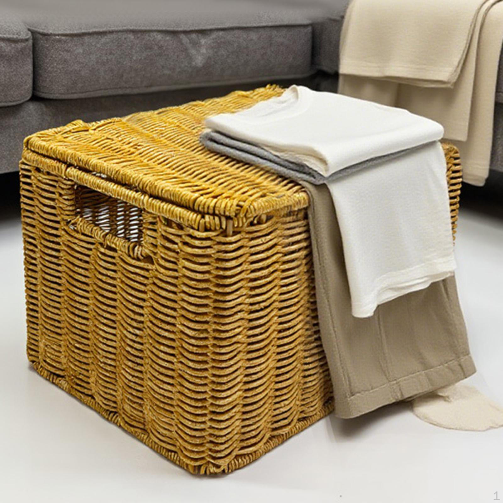 

Woven Storage Basket Bin Rectangular Sundries Organizer for Living Room Desktop