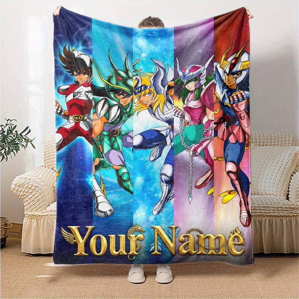 Name Custom Saint Seiya Print Flannel Blanket High Quality Warm Comfortable Cover for All Seasons Perfect for Gifts Home Decor
