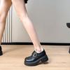 British Style Big Head Loafers Women's Thick Heel Muffin Platform Sole Belt Buckle Round Head Black Derby JK Uniform Small Leather Shoes