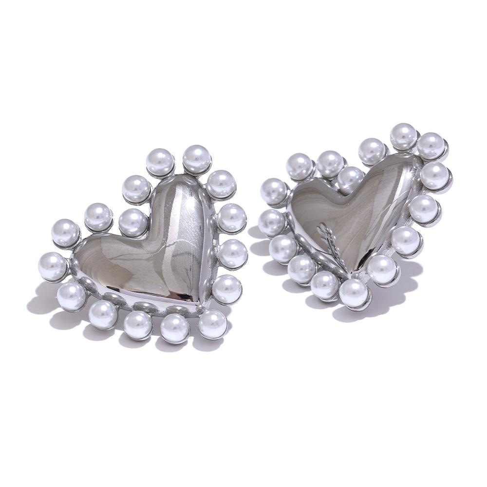 Eetit Heart Imitation Pearls Stainless Steel Fashion Lover Stud Earrings Prevent Allergy Metal Exquisite Waterproof Jewelry Gift