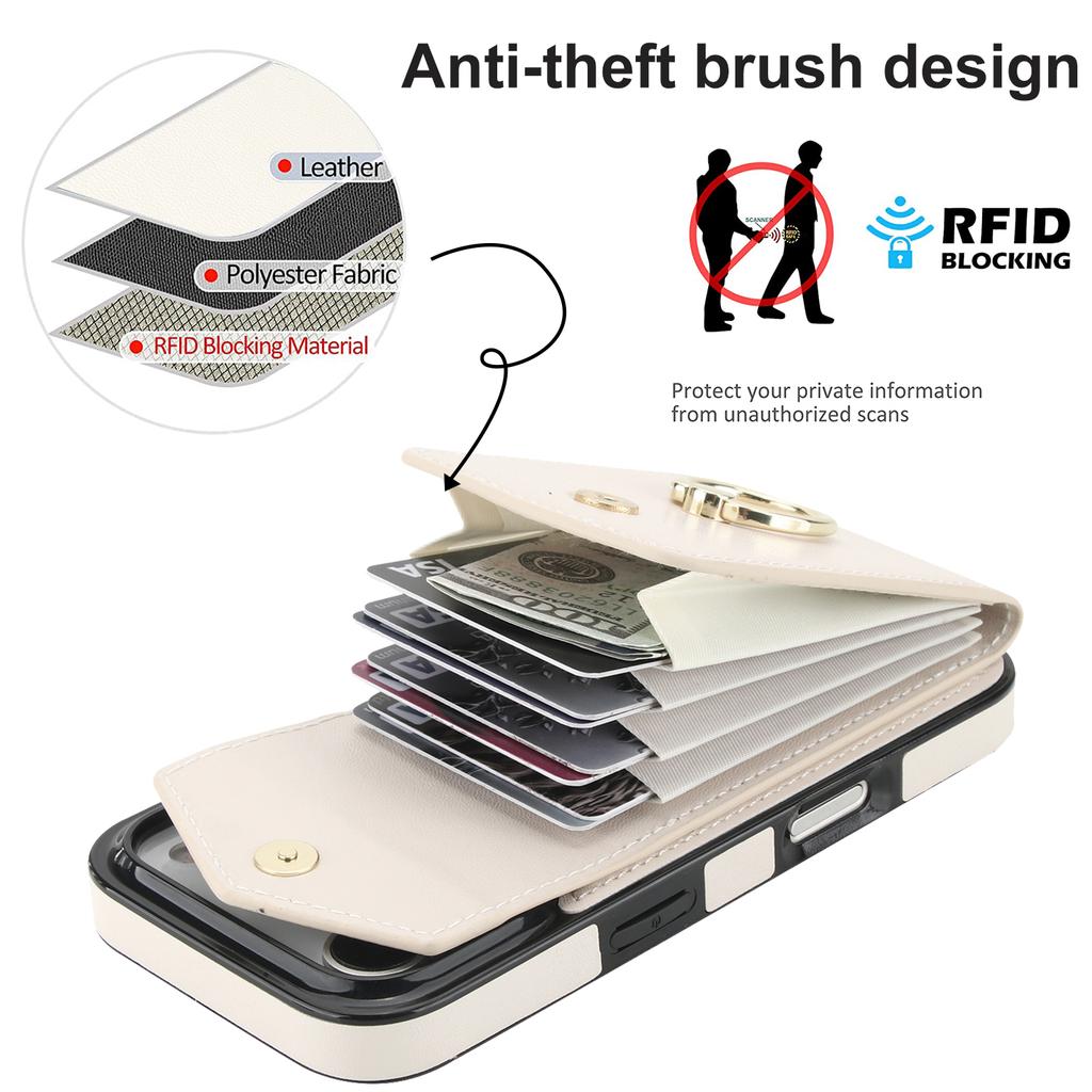 For iPhone 17 Pro Max Case Leather + TPU Accordion Card Bag Phone Cover with Ring Kickstand