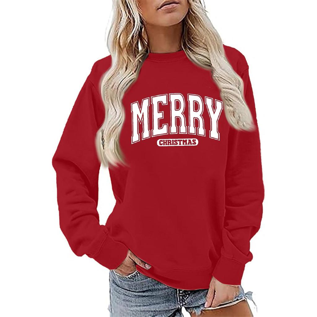 Women's Fashion Long Sleeve Christmas Printed Round Neck Loose Pullover Sweater Top