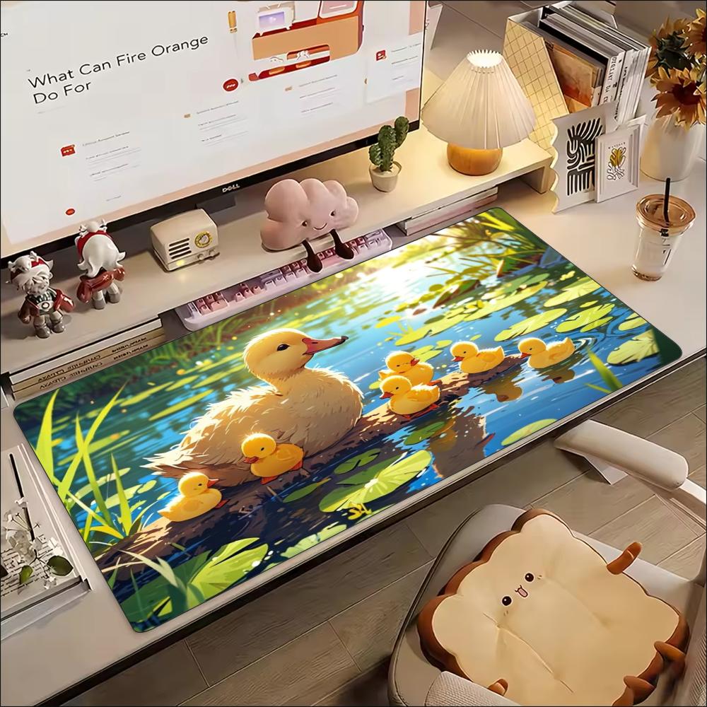 Cute Duckling Pond Gaming Mousepad Cartoon Riverside Desk Mat NonSlip Rubber Stitched Edge Pad For Pc Gaming Enthusiasts
