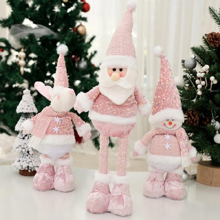 Colorful Sequins Santa/Snowman/Elk Figurine Christmas Standing Doll with Extendable Legs Holiday Decorating Accessories