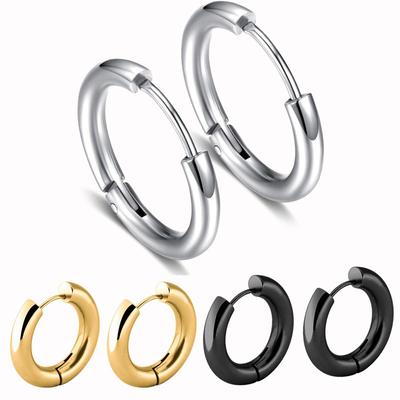 Trendy Silver Color Rose Gold Black Tone Stainless Steel Hoop Earrings Round Loop Earring For Women 12mm/14mm/16mm