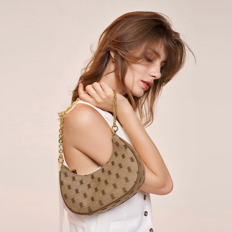 New ELLE Fabric Shoulder Bag Women's Black/Brown/Light Blue E22F1422462