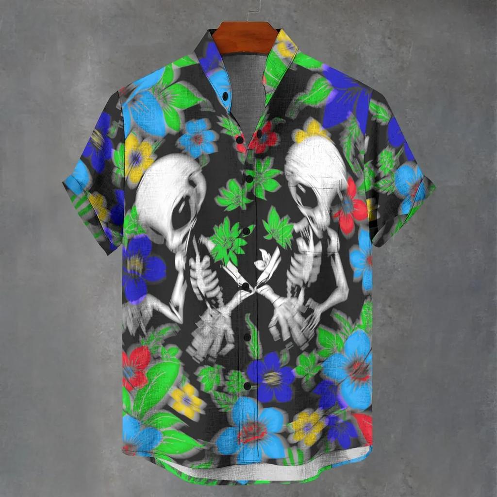3D digital printing image of linen short sleeved shirt, designed for men's party atmosphere, casual style, retro men's shirt