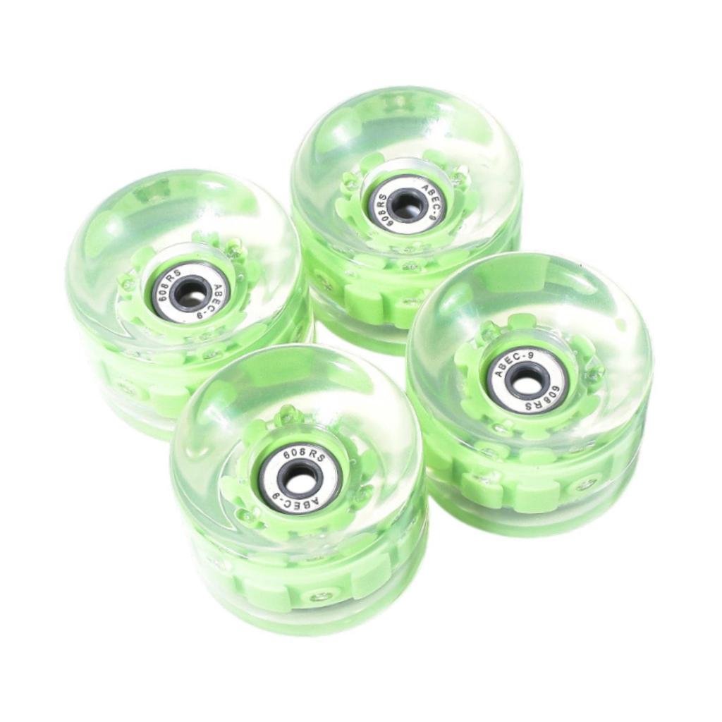 4x Skateboard Wheels with Abec-9 608RS Bearings Repair Parts Clear PU Luminous Smooth Flash Light Up Longboard Wheels Rollers