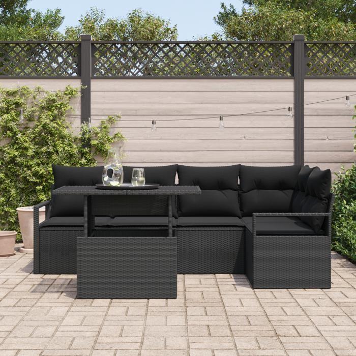 VidaXL Ensemble de Canapé de Jardin 6 Pièces avec Coussins Rattan Poly Noir 3357566