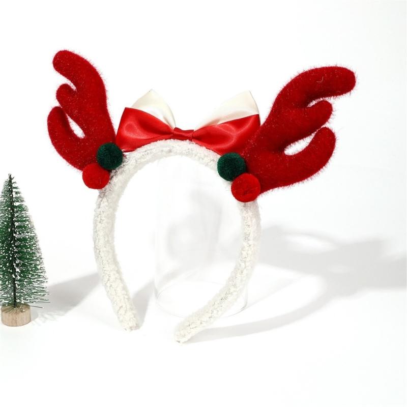 Festival Plush Elk Hairband With Bowknot For Christmas Party And Family Gatherings Comfortable Holiday Hair Accessory