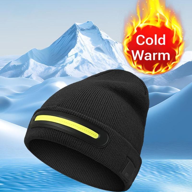 USB Rechargeable  Hat LED Headlamps Caps Thicken Elastic Warm Knitted Hat for Walking, Running, Camping, Hiking