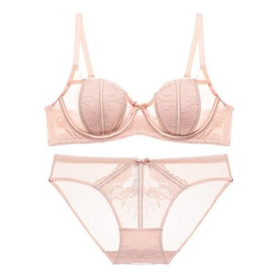 Koronkowy Zestaw Bielizny z Uszami Królika dla Kobiet w Rozmiarze Plus - Minimalizujący Design z Miseczką Half Cup dla Eleganckiego Wyglądu