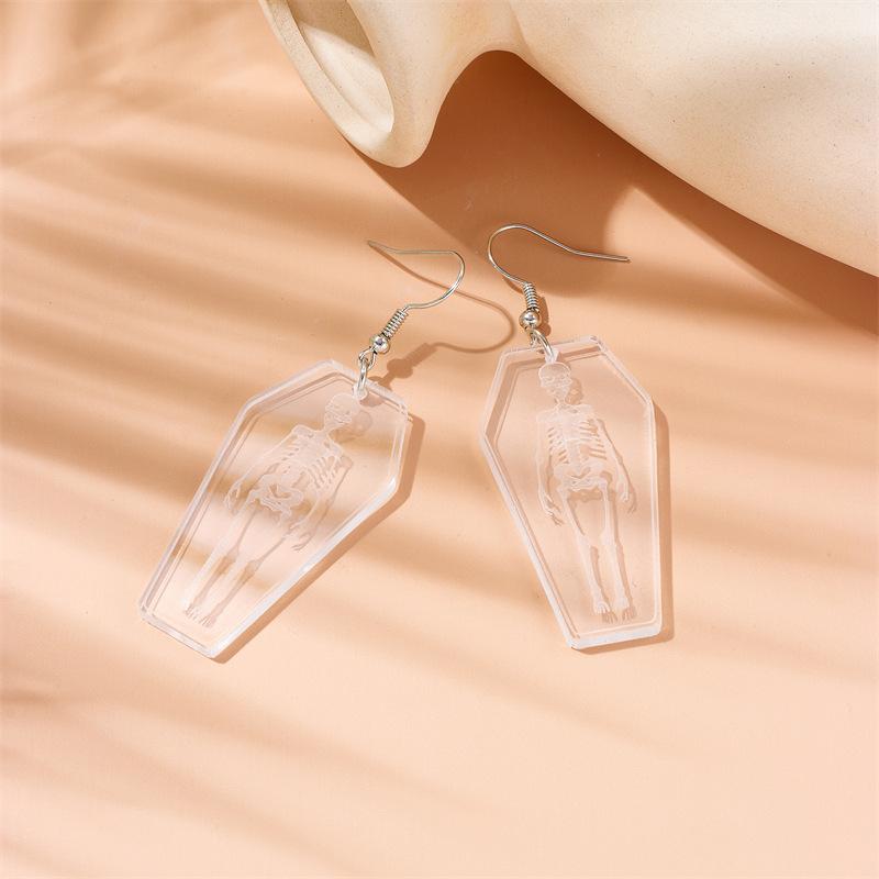 European and American Halloween Transparent Acrylic Skull Ghost Earrings Personalized Coffin Earrings Horror Skeleton Earrings