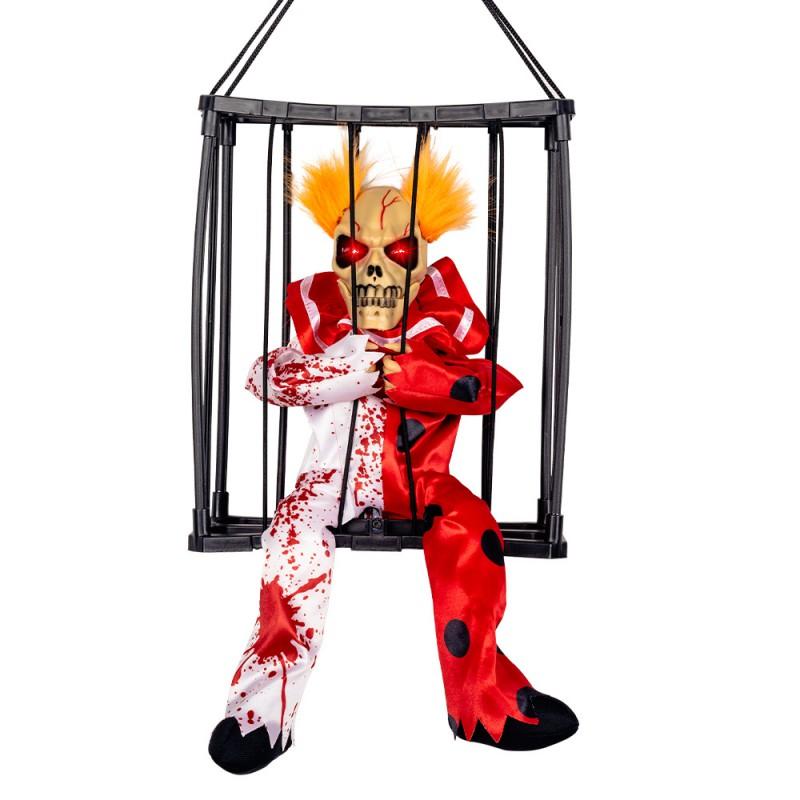 Halloween Animated Glowing Screaming Prisoner Skull In Cage Decor Haunted House Bar Escape Room Party