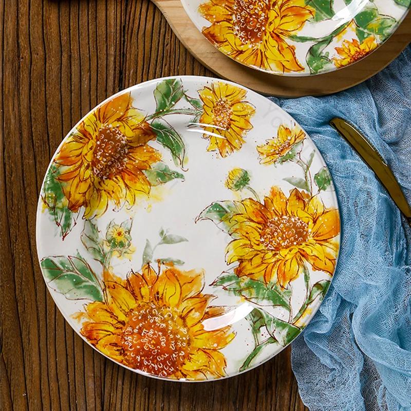 Creative Irregular Ceramic Plates Exquisite Sunflowers Plate Delicious Dishes Deep Soup Plate Afternoon Tea Dessert Tableware