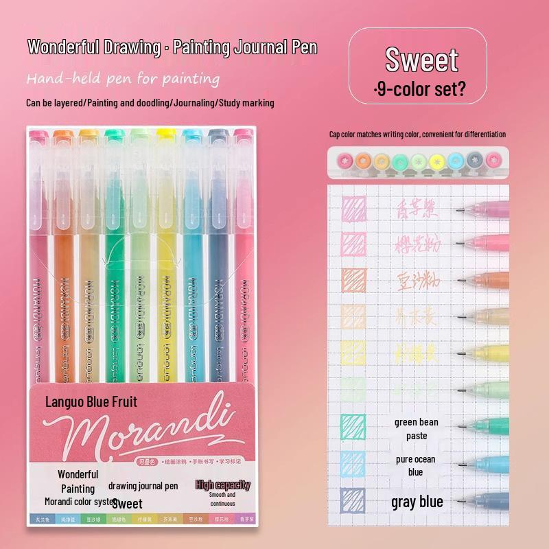 Blue Fruit Large Capacity Journal & Pen Set: Includes Highlighter, Drawing Pen, Gel Pen, Colored Single-Tip Pen.