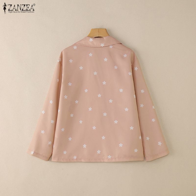 ZANZEA Bluză lejeră cu mânecă lungă, cu imprimeu liber, cu guler răsturnat