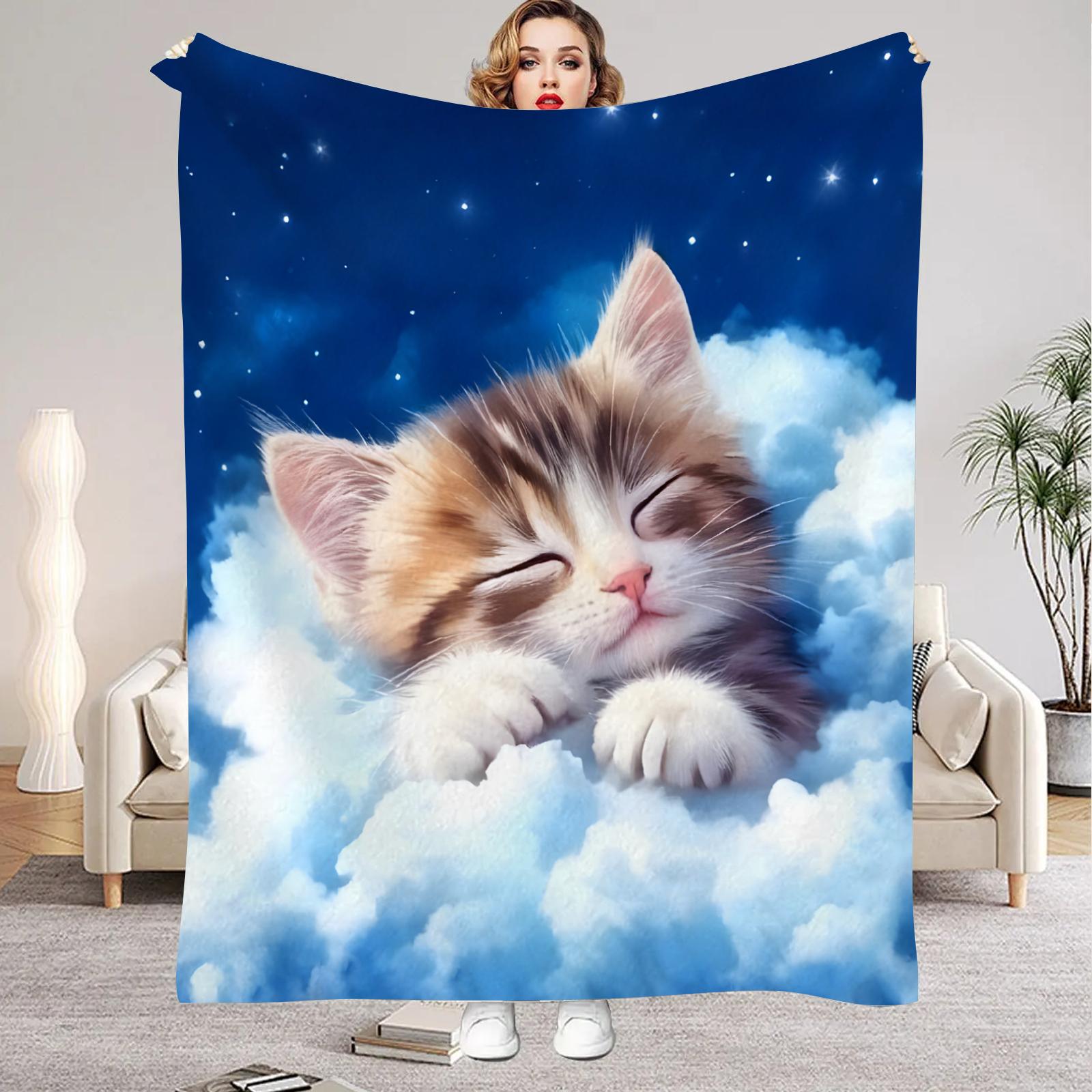 

1Pc Digital Printed Catthemed Flannel Blanket Mattress Cover Blanket for Family BedsSofasOfficesOutdoor Camping 75x100cm (30x40inch)