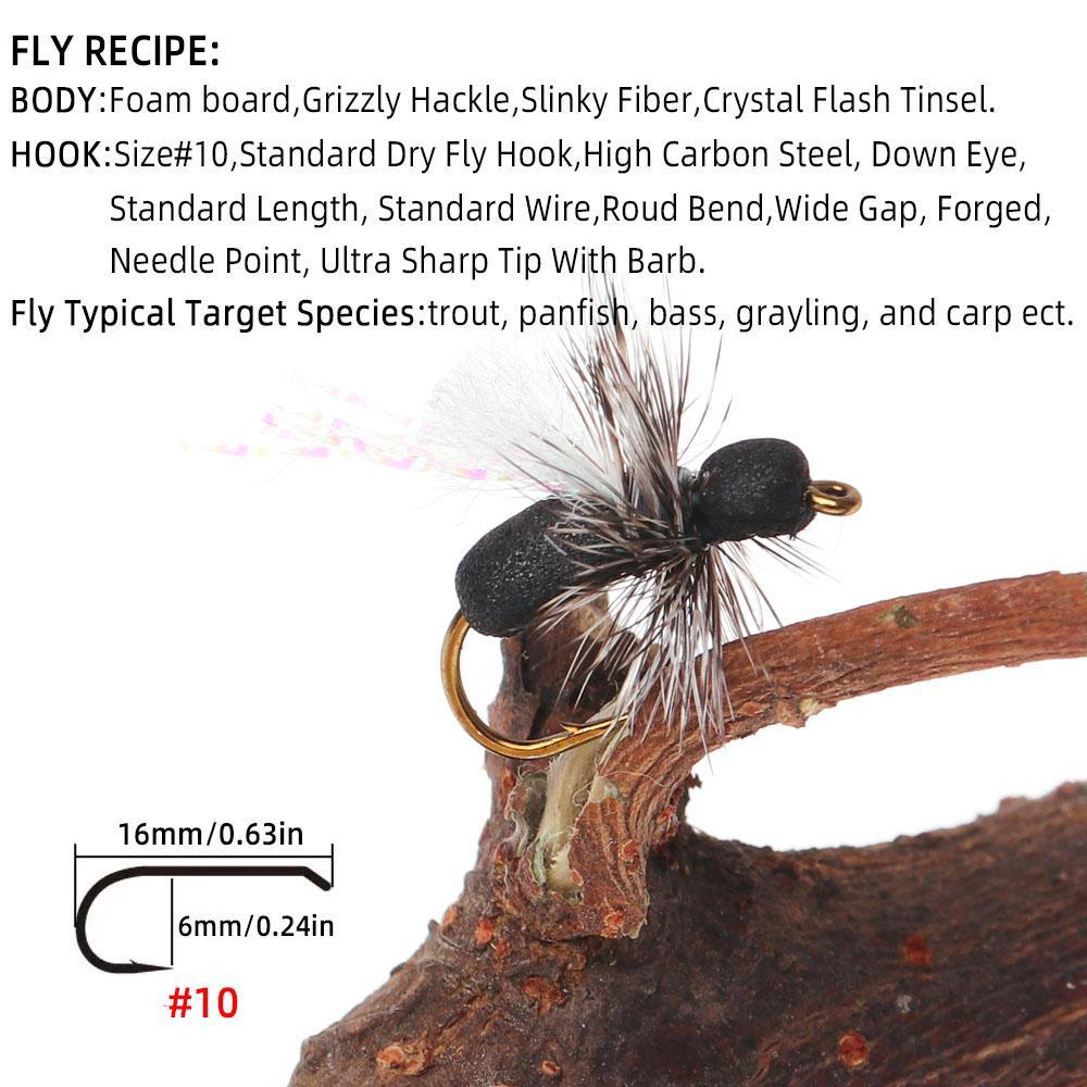 6pcs/Box Fly Fishing Flies Dry Fly Black Foam Ant for Riverine Trout, Panfish, Bass, Grayling, and Carp Fishing Lures