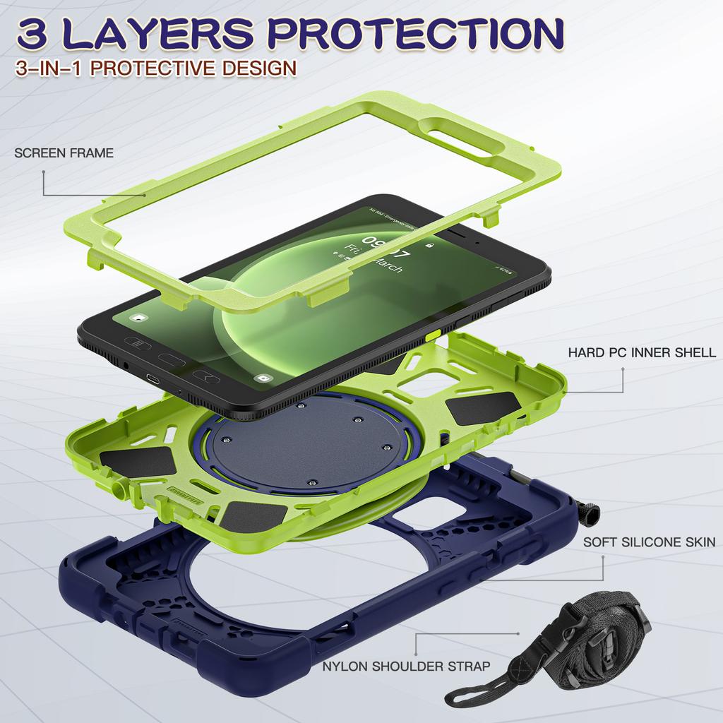 360 Rotating Kids Case Universal for Samsung Galaxy Tab Active 5 3 SM-X300 X306B SM-T570 575 8" Armor Stand Cover Shoulder Strap