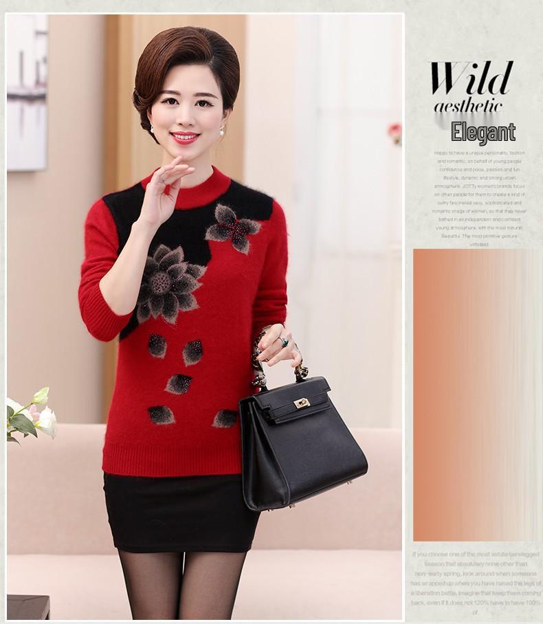 Women's Plus Size Knit Sweater - Velvet Thickened Base Layer for Middle-Aged & Elderly, Autumn/Winter Loose Fit.