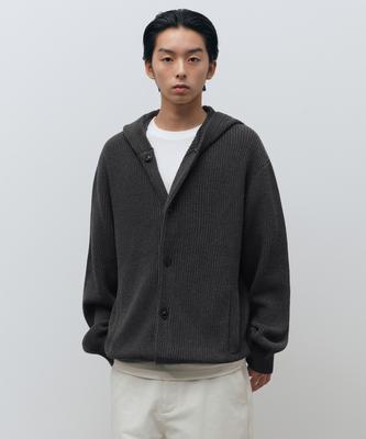 Ribbed Knit Hooded Cardigan [Medium Gray]