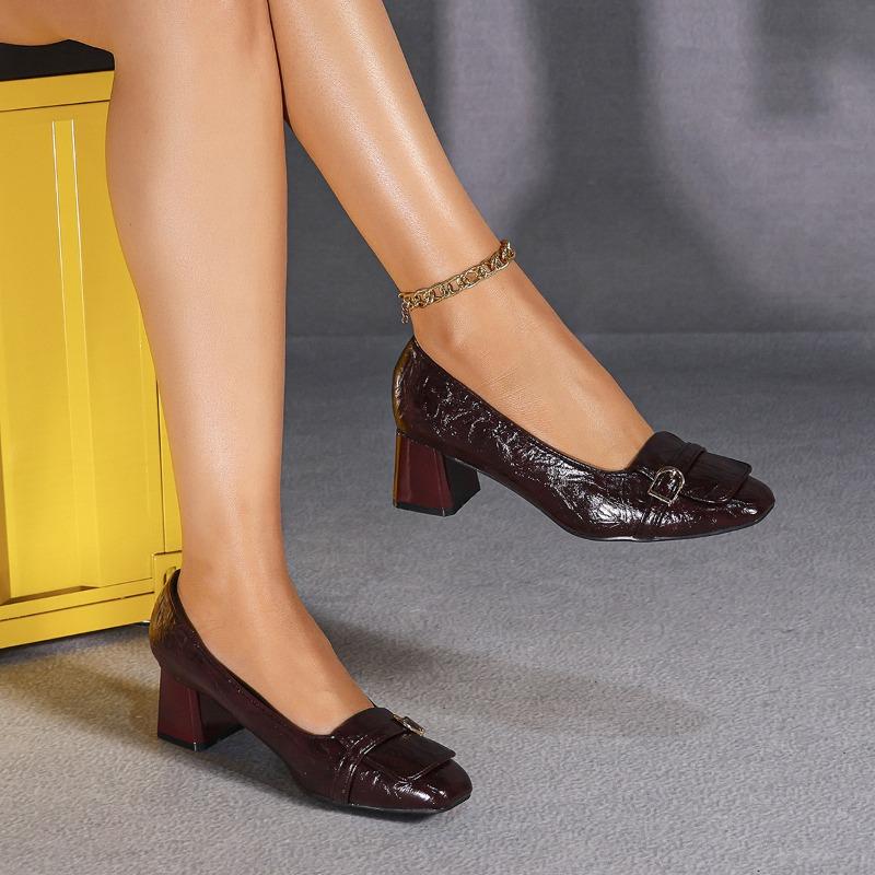 Fashion High Heels Women Party Shoes Elegant Ladies Brand Shoes Black White Brown Square Heel 5cm Plus Size 43