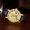 Quartz Watch Men Vintage Hollow Round Dial Faux Leather Strap
