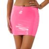 Womens Glossy Patent Leather Pencil Skirt Solid Color Miniskirt Elastic Waistband High Shine Finish for Club Party