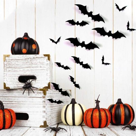 72/120Pcs 3D Bat Wall Stickers Realistic Pattern Easy to Install Wall Decals Halloween Decorations Party Supplies