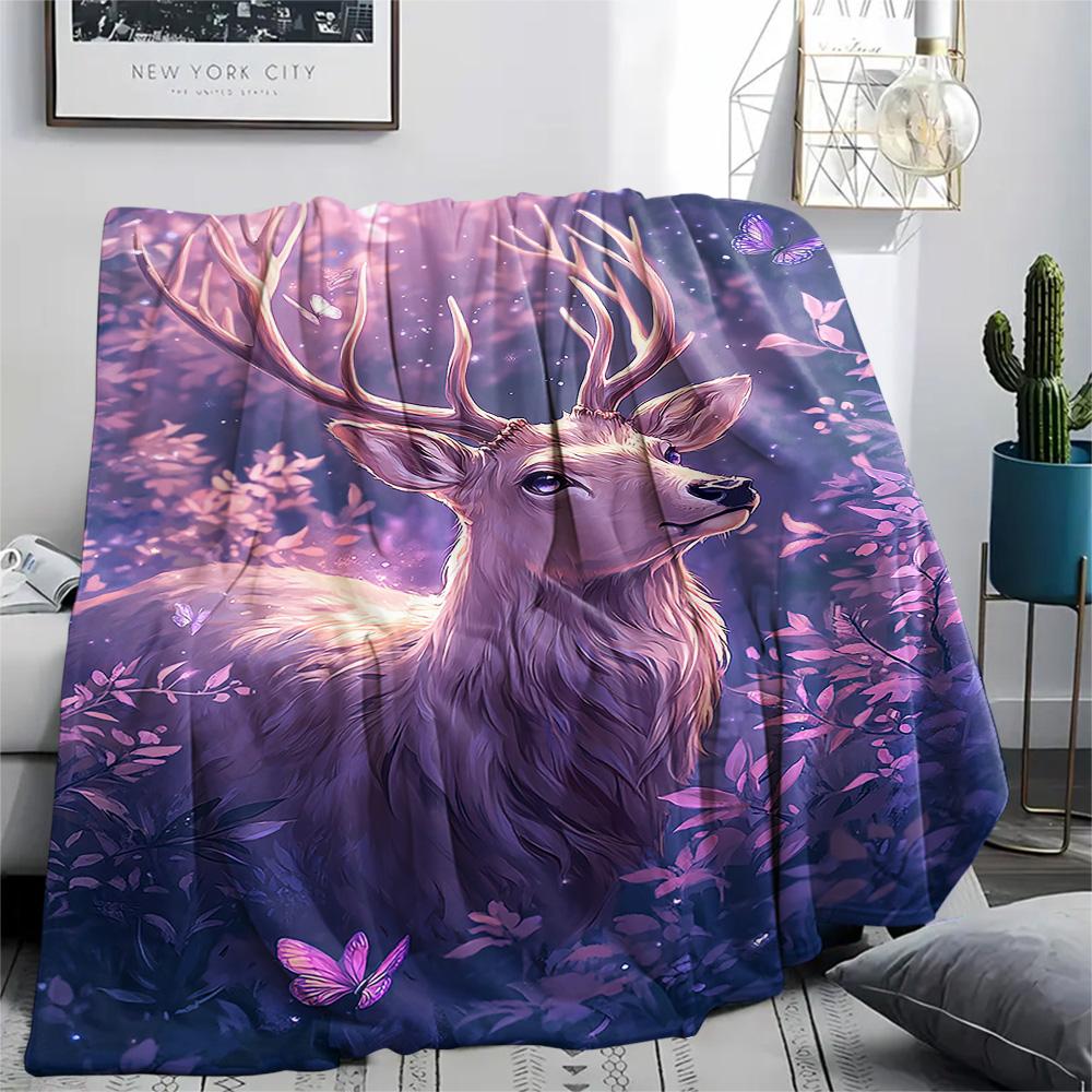 Deer Print Flannel Blanket, High quality Comfortable for All Seasons, Home Decor, Warmth and Comfort, Perfect for Christmas Gifts