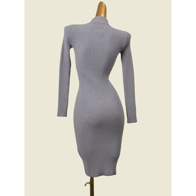 Normcore Half Turtleneck Underwear Knitted Dress Fashion Wind Sunken Stripe High Elastic Silm Long Sleeves Fall and Winter Heattech Sheath Dress