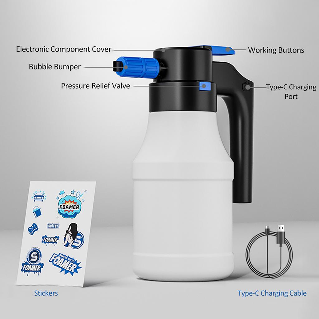 1.5L Electric Car Foam Sprayer Electric Pressurized Foam Sprayer with USB Rechargeable 1800mAh Cordless Pump Foam