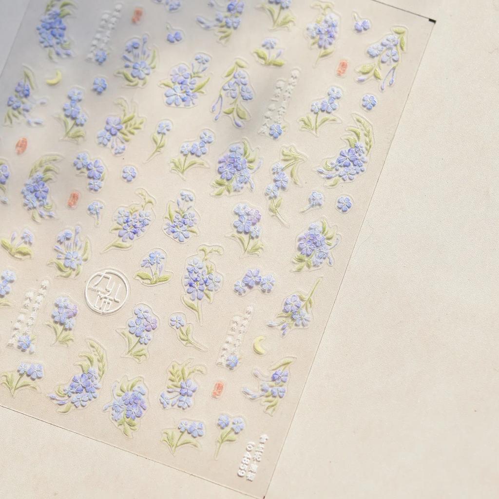 Charming Petal Flower Colorful Wildflowers Daisy Leaves 5D Relief Self Adhesive Nail Art Sticker Decoration Manicure Decal DIY