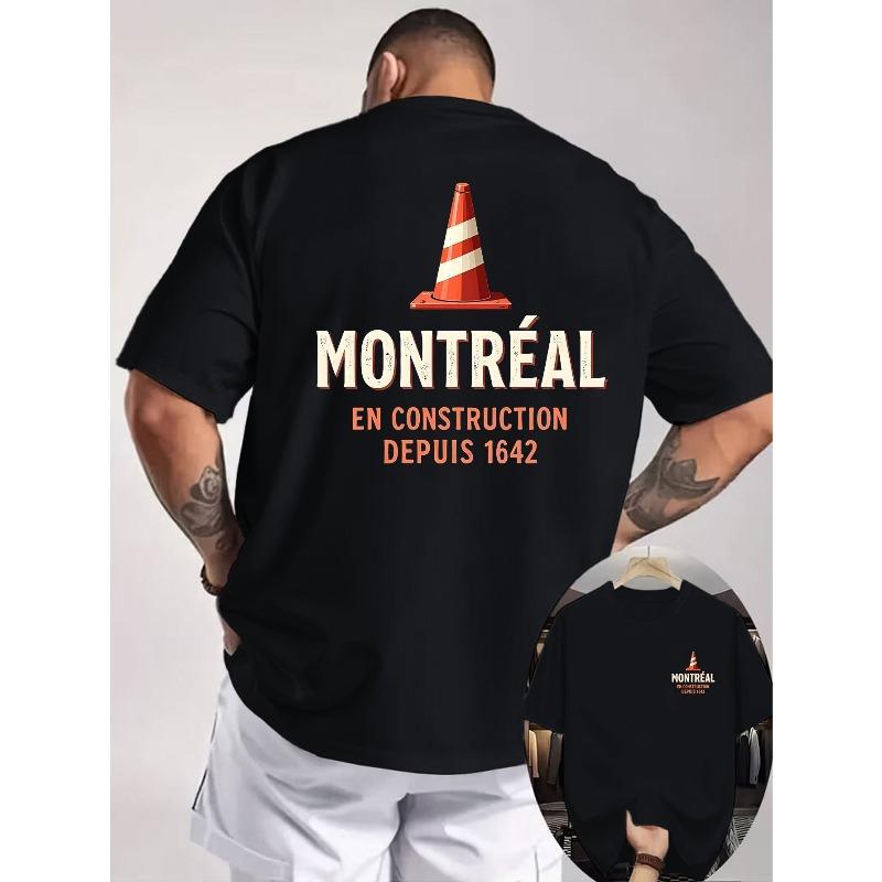 

European Size Men S Double-Sided Printed T-Shirt Featuring The Slogan of Montreal, with Vintage Landmark Elements, a Loose And Casual Top 4XL
