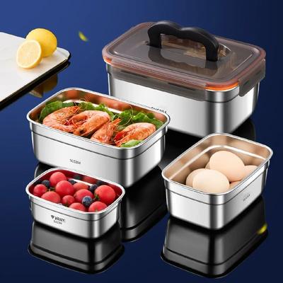 Food Grade 304 Stainless Steel Bento Box - Large Capacity Sealed Storage Box with Handle, for Household Refrigerator & Picnic